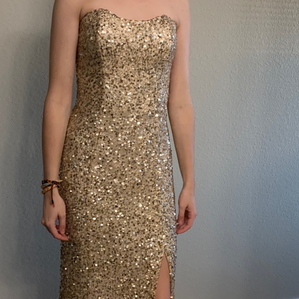 Gold sequin silk dress